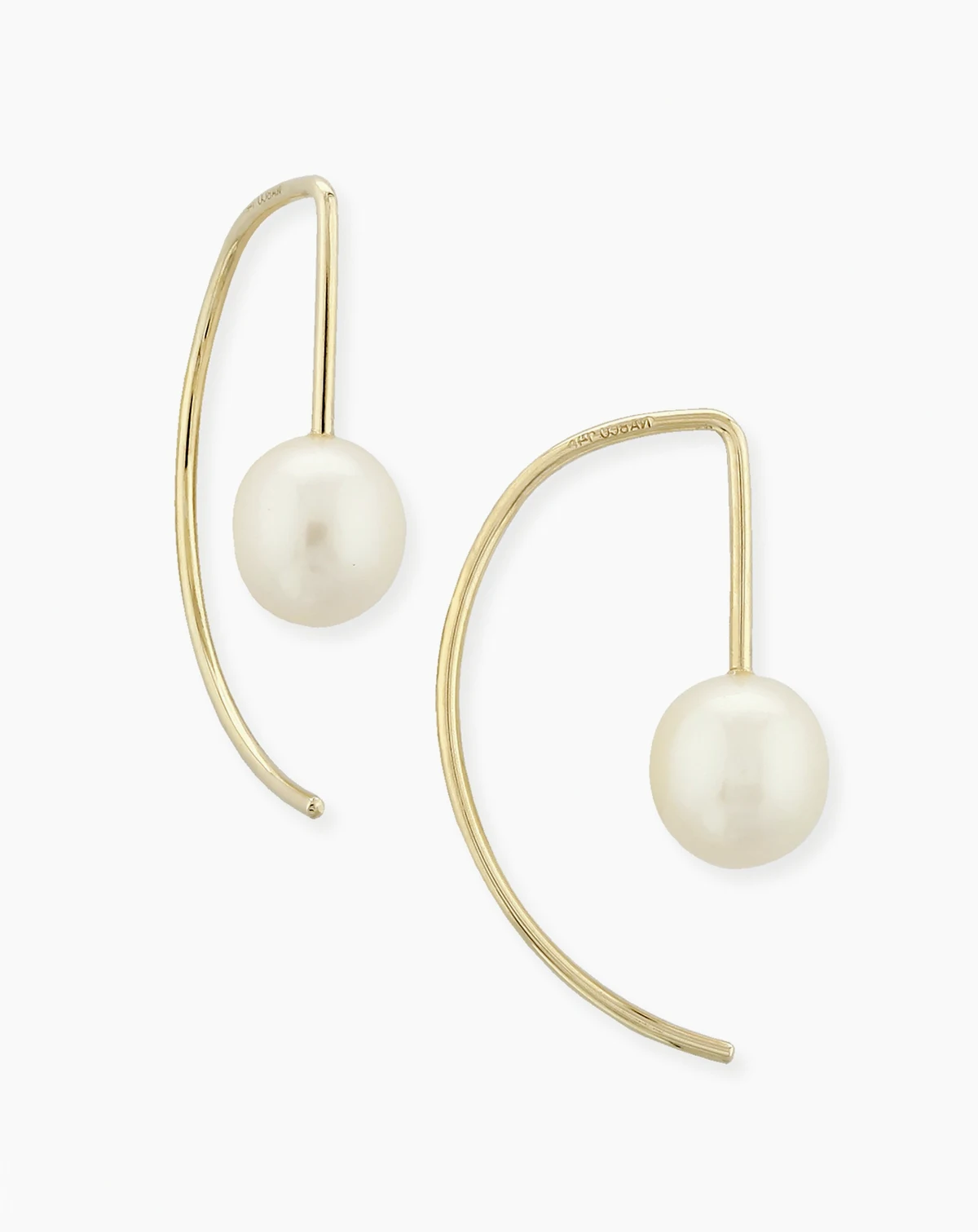 Cultured Freshwater Pearl (6mm) Threader Semi-Circle Drop Earrings in 14k Gold