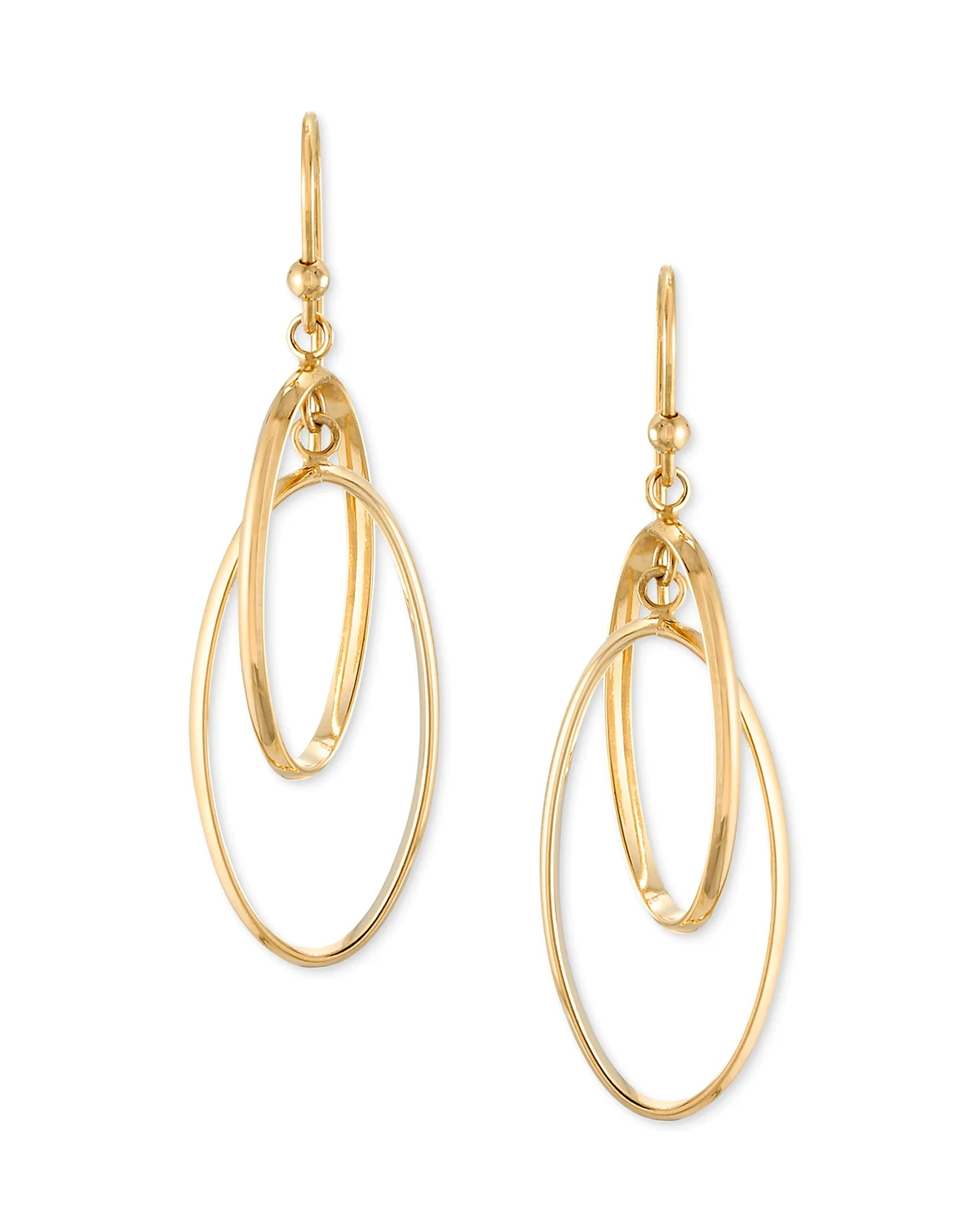 Polished Interlocking Orbital Oval Drop Hoop Earrings in 10k Gold