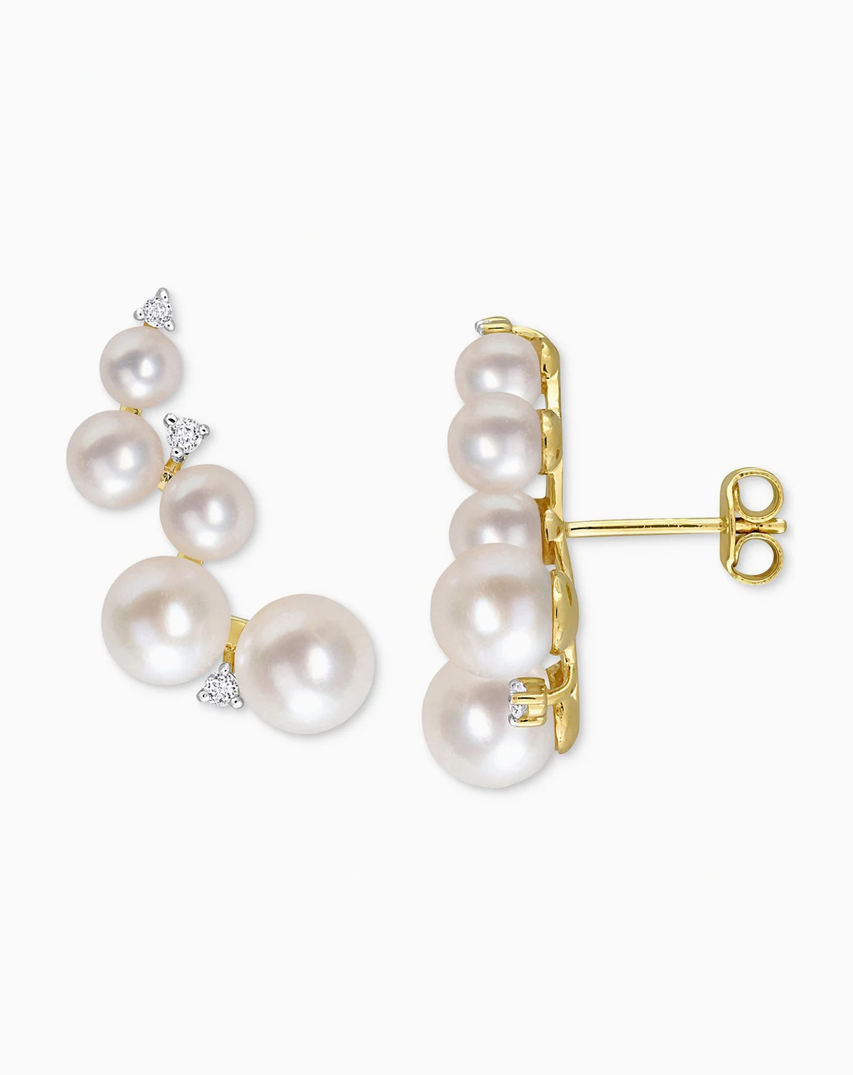 Cultured Freshwater Pearl (4-7mm) & White Topaz (1/4 ct. t.w.) Ear Climbers in Gold-Plated Sterling Silver