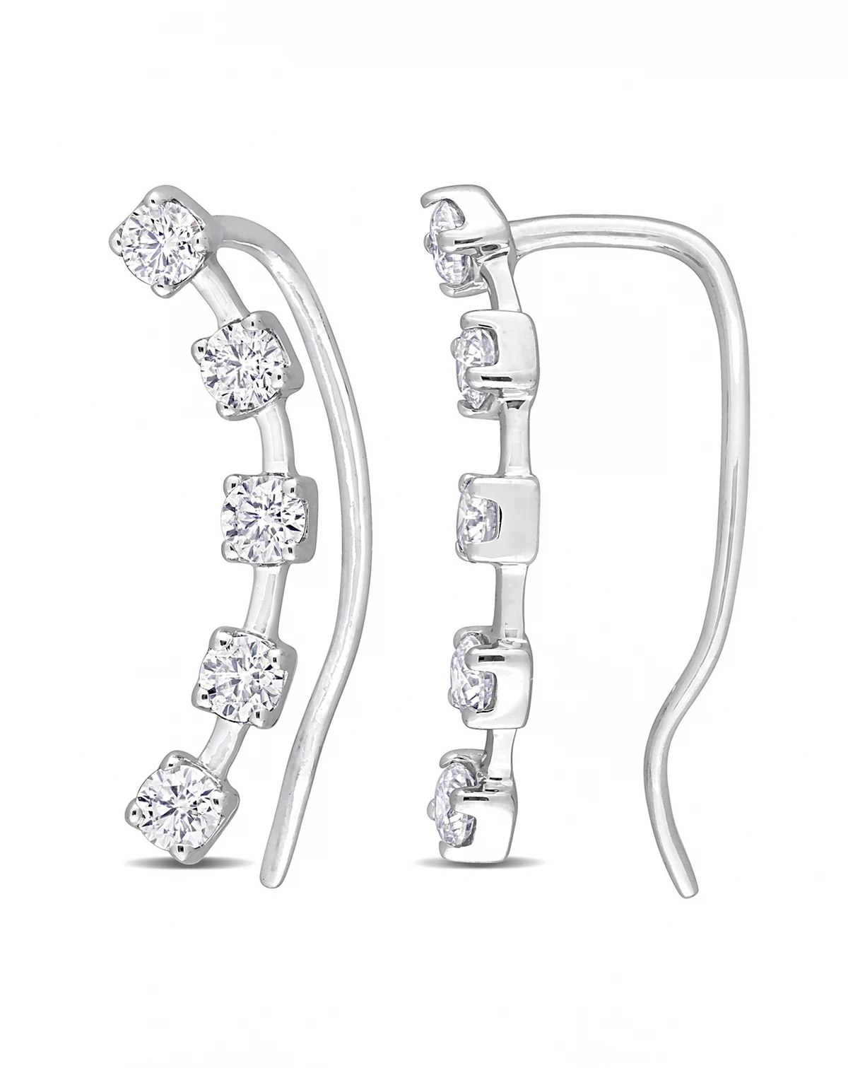 Moissanite Curved Crawler Charm Earrings 5/8 ct. t.w in 10K White Gold