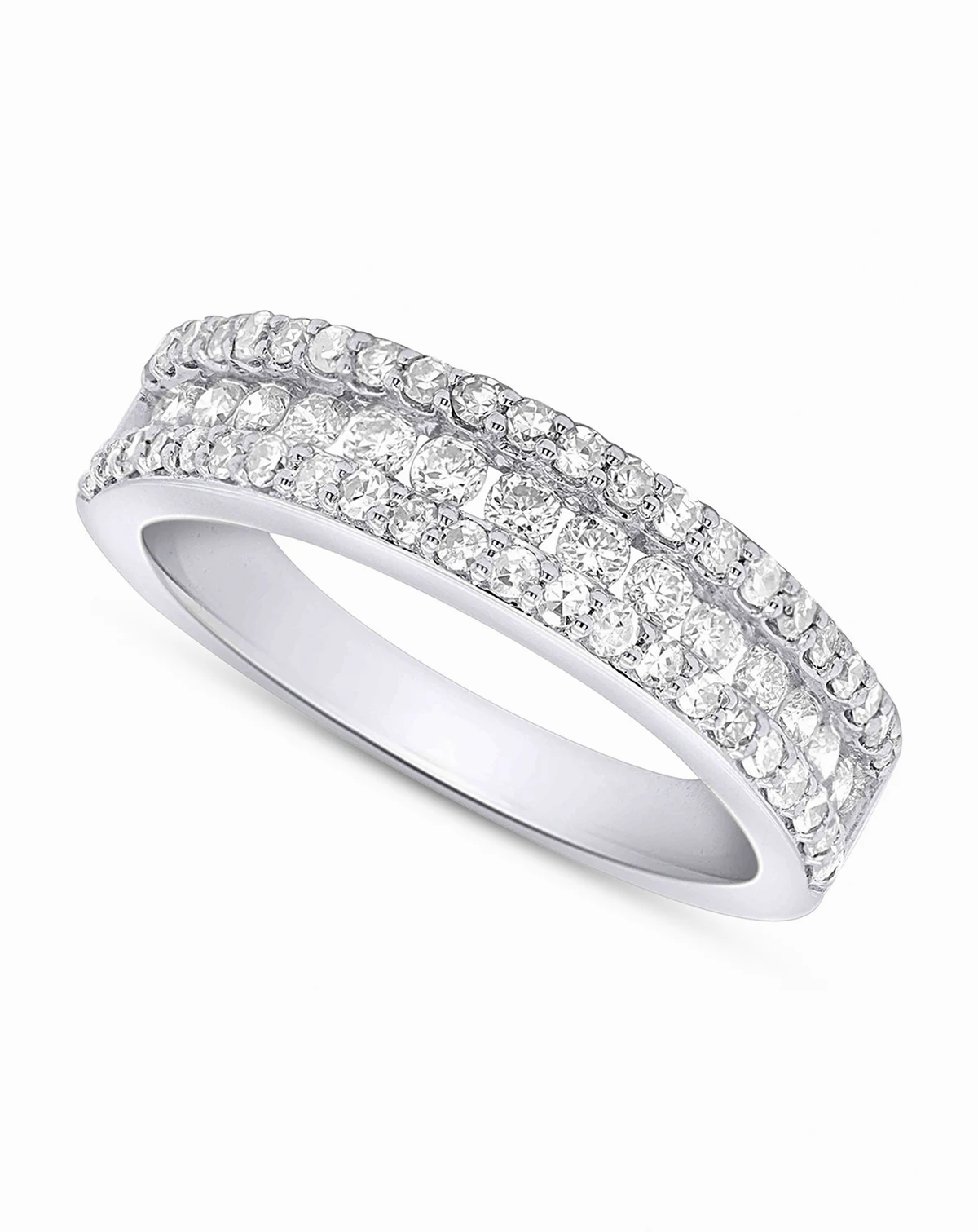 Lab-Created Diamond Three-Row Band (3/4 ct. t.w.) in Sterling Silver or 14K Gold-Plated Sterling Silver