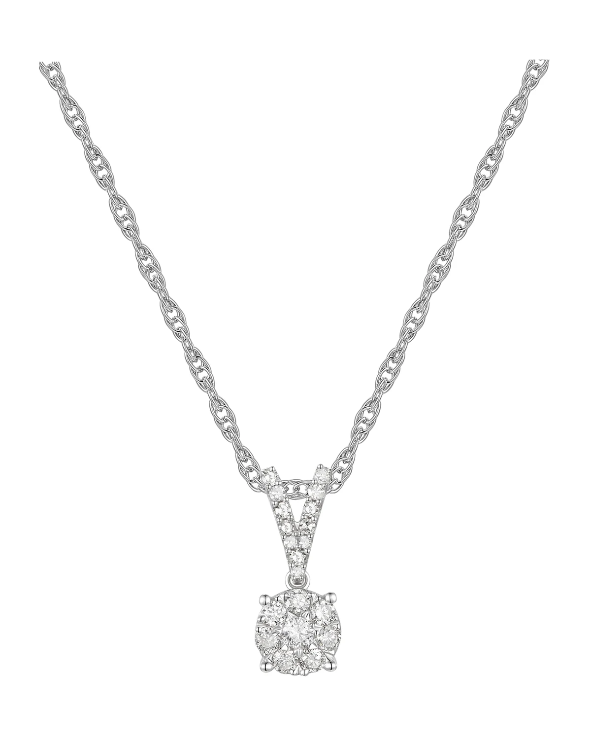 Diamond Cluster 18" Pendant Necklace (1/4 ct. t.w.) in 10k White Gold
