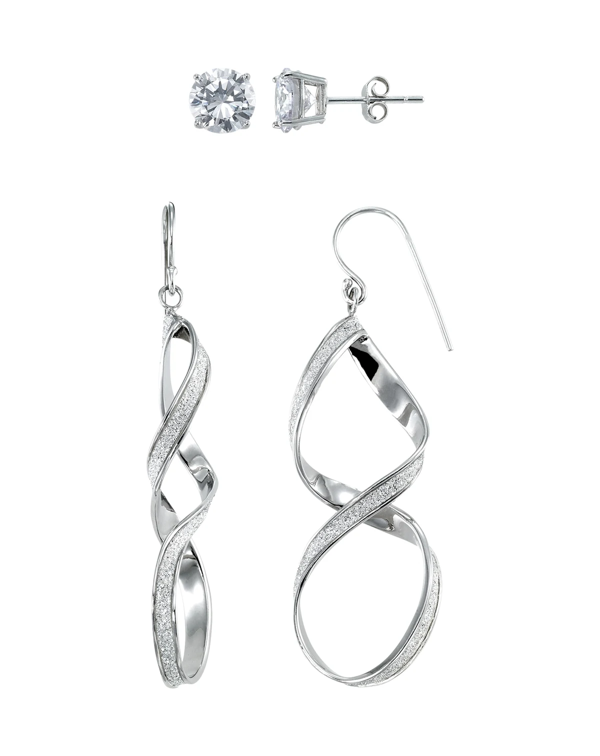 Glitter Twisted Teardrop 2-Pc. Dangle Earrings Set in Sterling Silver