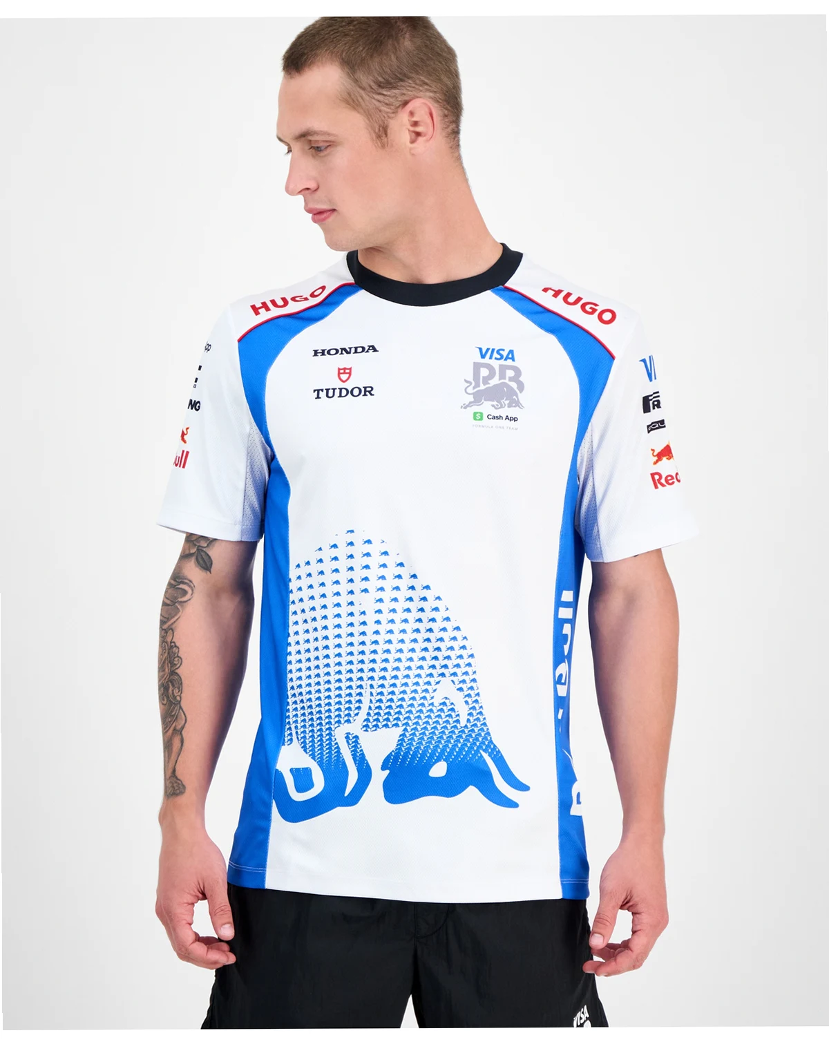 Men's Oversized Short Sleeve Crewneck Sponsor Logos Graphic T-Shirt