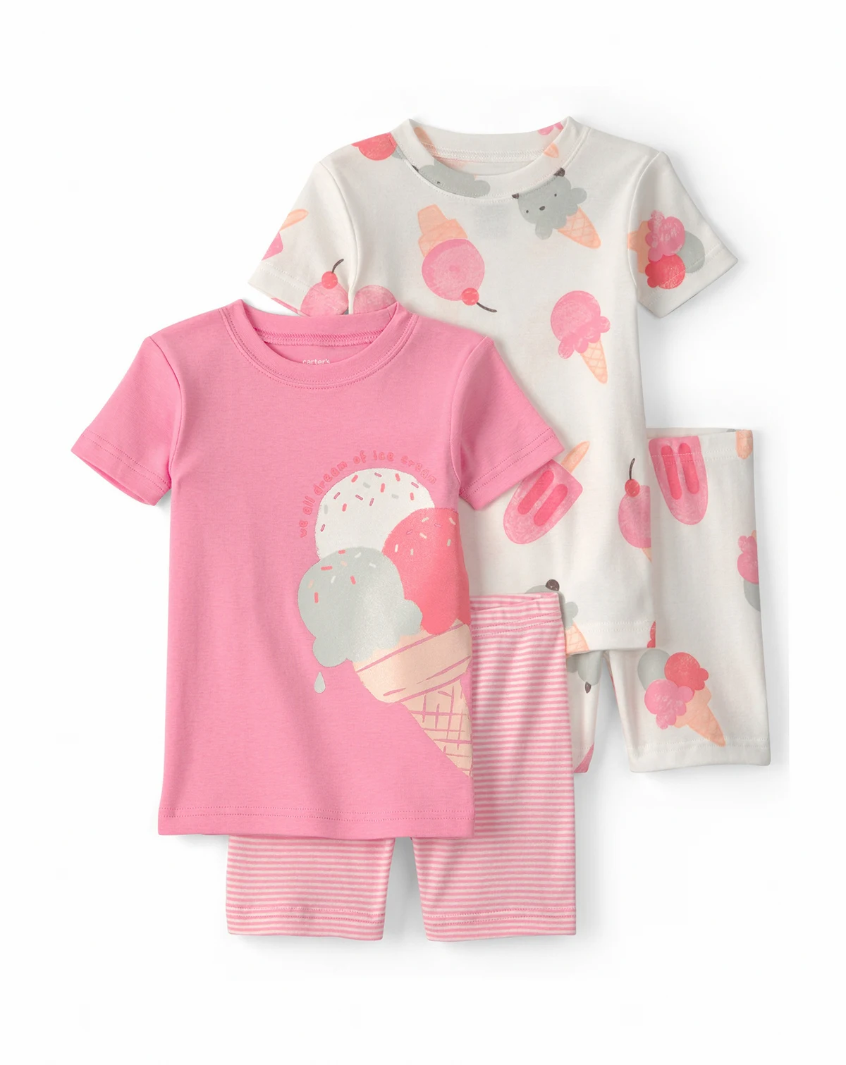 Girls' Toddler 2T-5T Short-Sleeve T-Shirt and Snug-Fit Shorts, 4-Piece Pajama Set