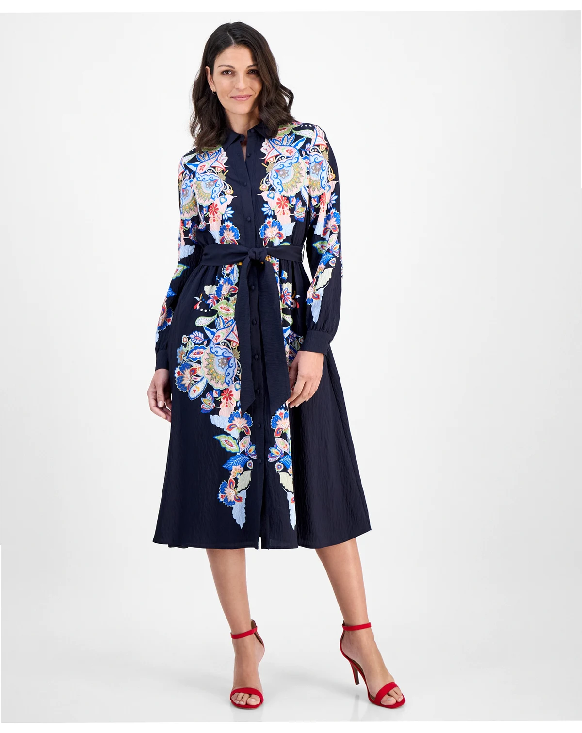 Women's Paisley Button-Down Midi Dress