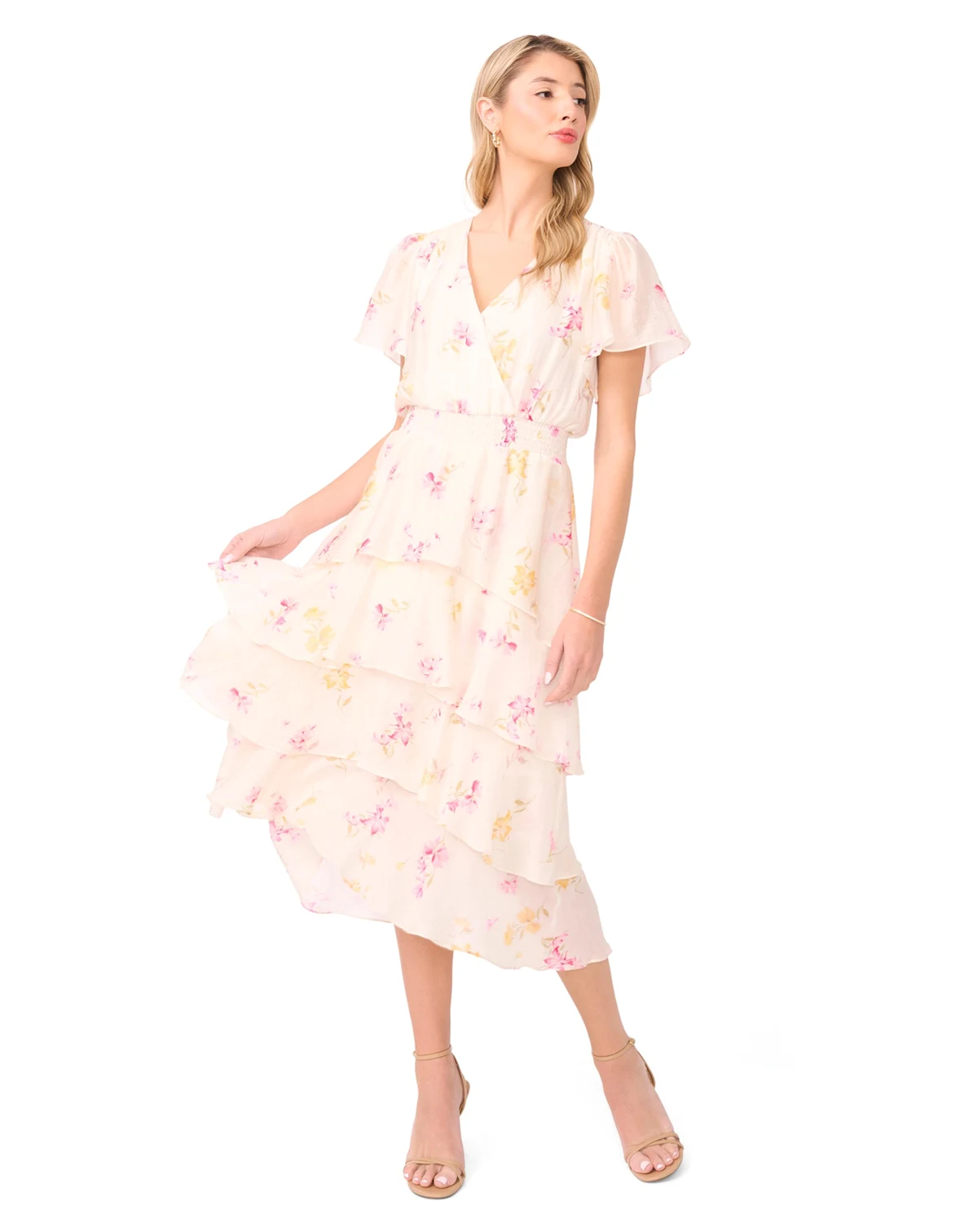 Women's V-Neck Layered Midi Dress