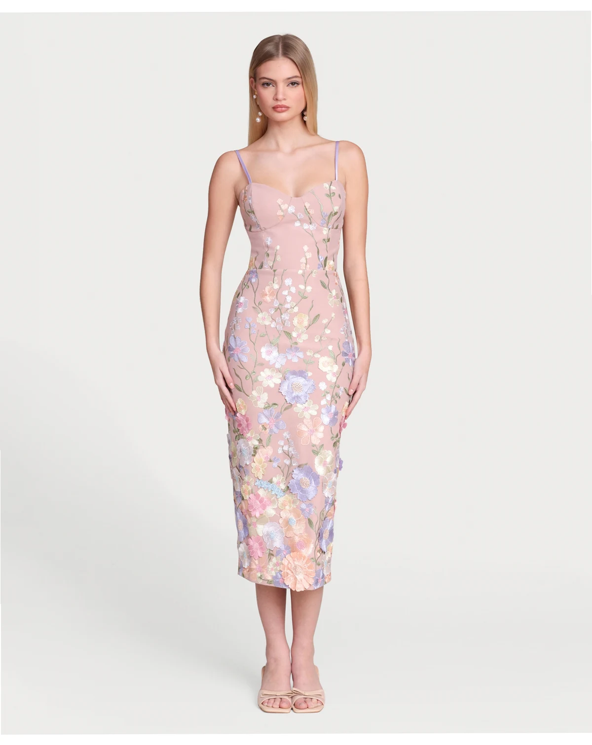 Women's Floral Applique Embroidered Midi Dress