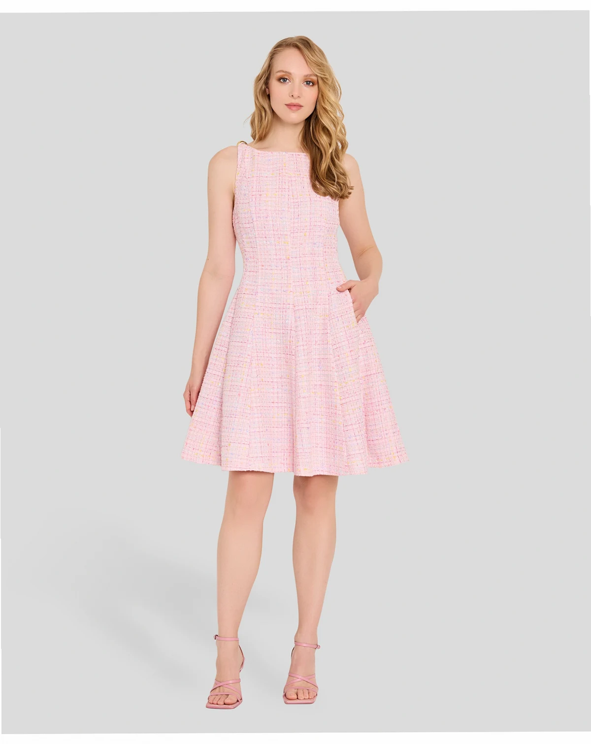 Women's Boucle Shoulder Boat Neck Hardware Dress