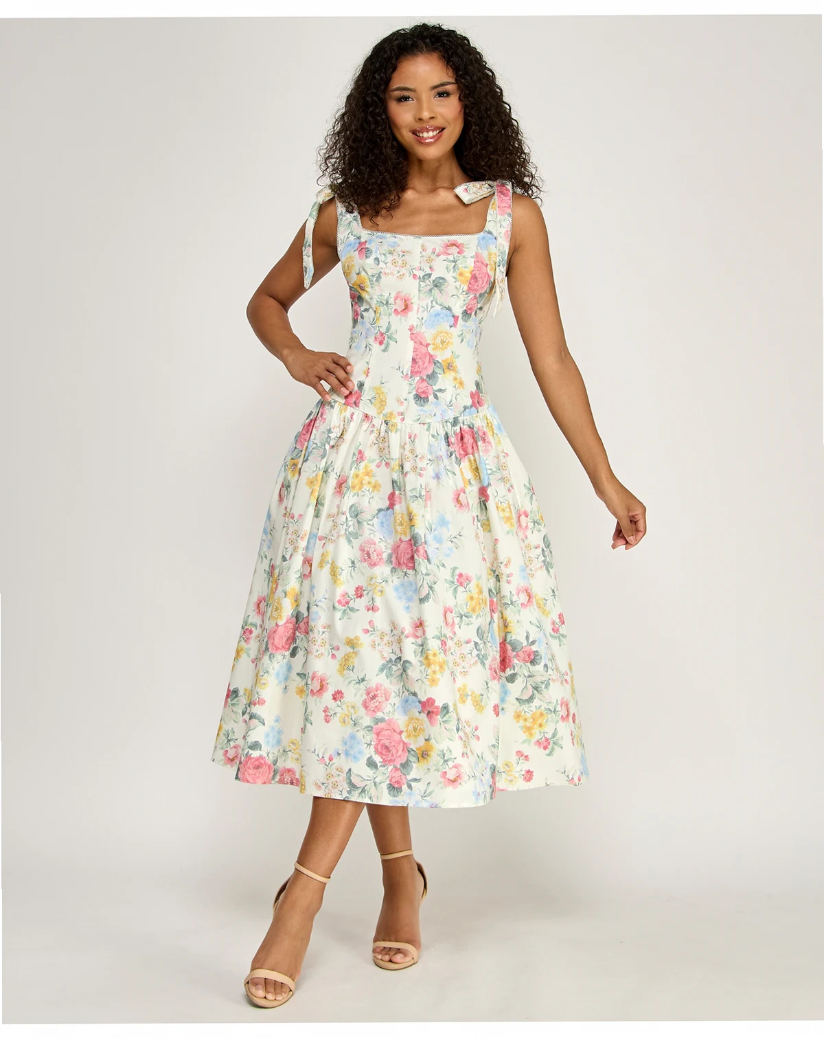 Juniors' Square Neck Printed Poplin Dress