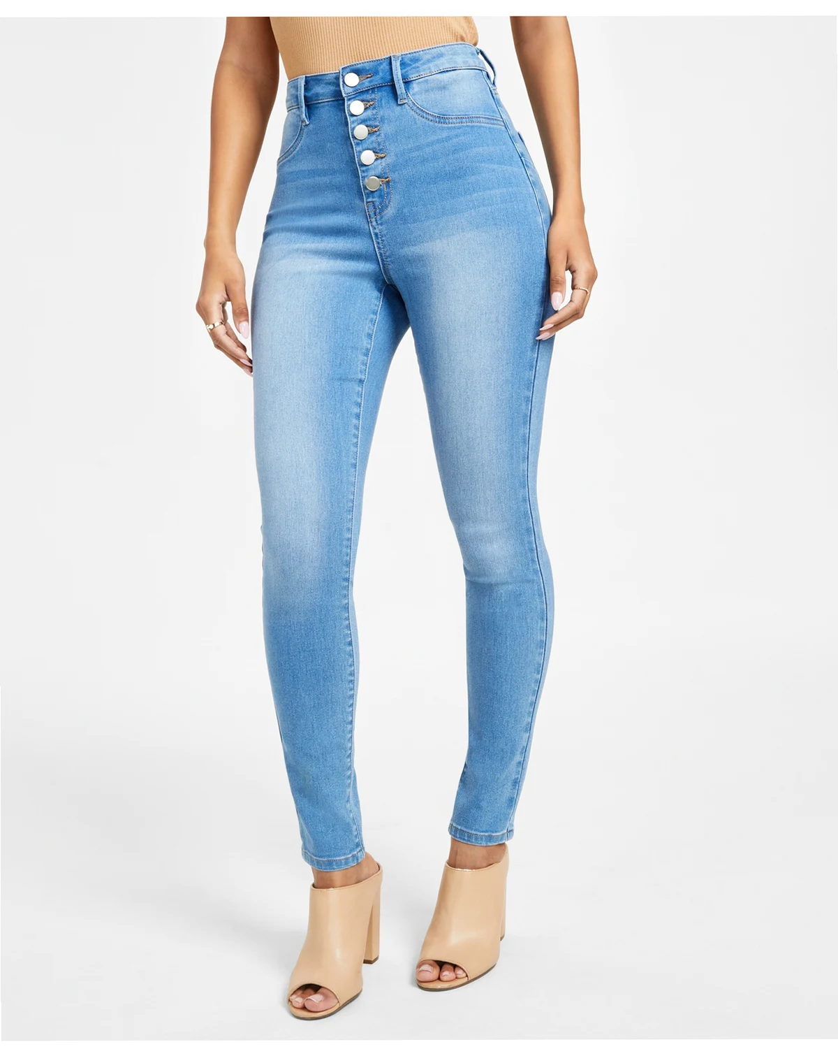 Juniors' 5-Button High Waisted Curvy Skinny Jeans
