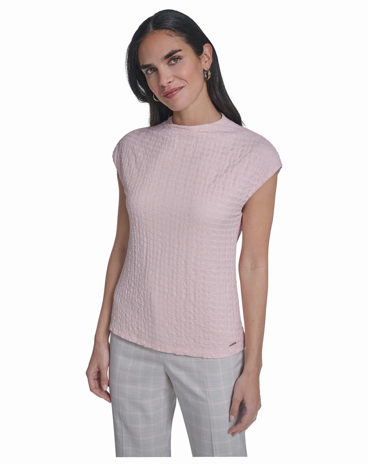 Women's Textured Mock Neck Cap Sleeve Top