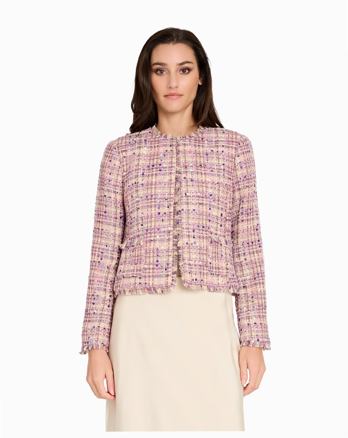 Women's Collarless Boucle Cropped Jacket