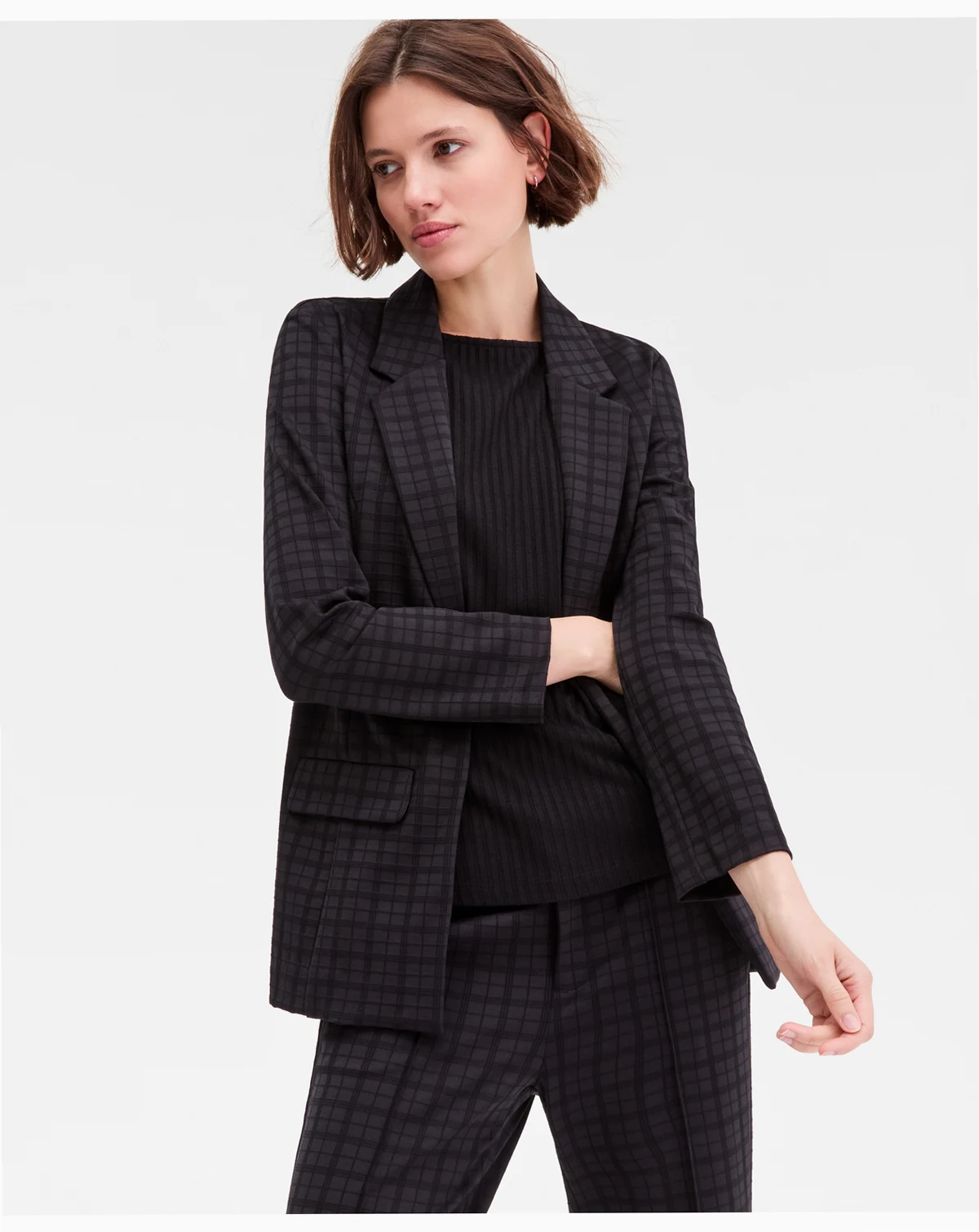 Women's Plaid Jacquard Knit Boyfriend Blazer