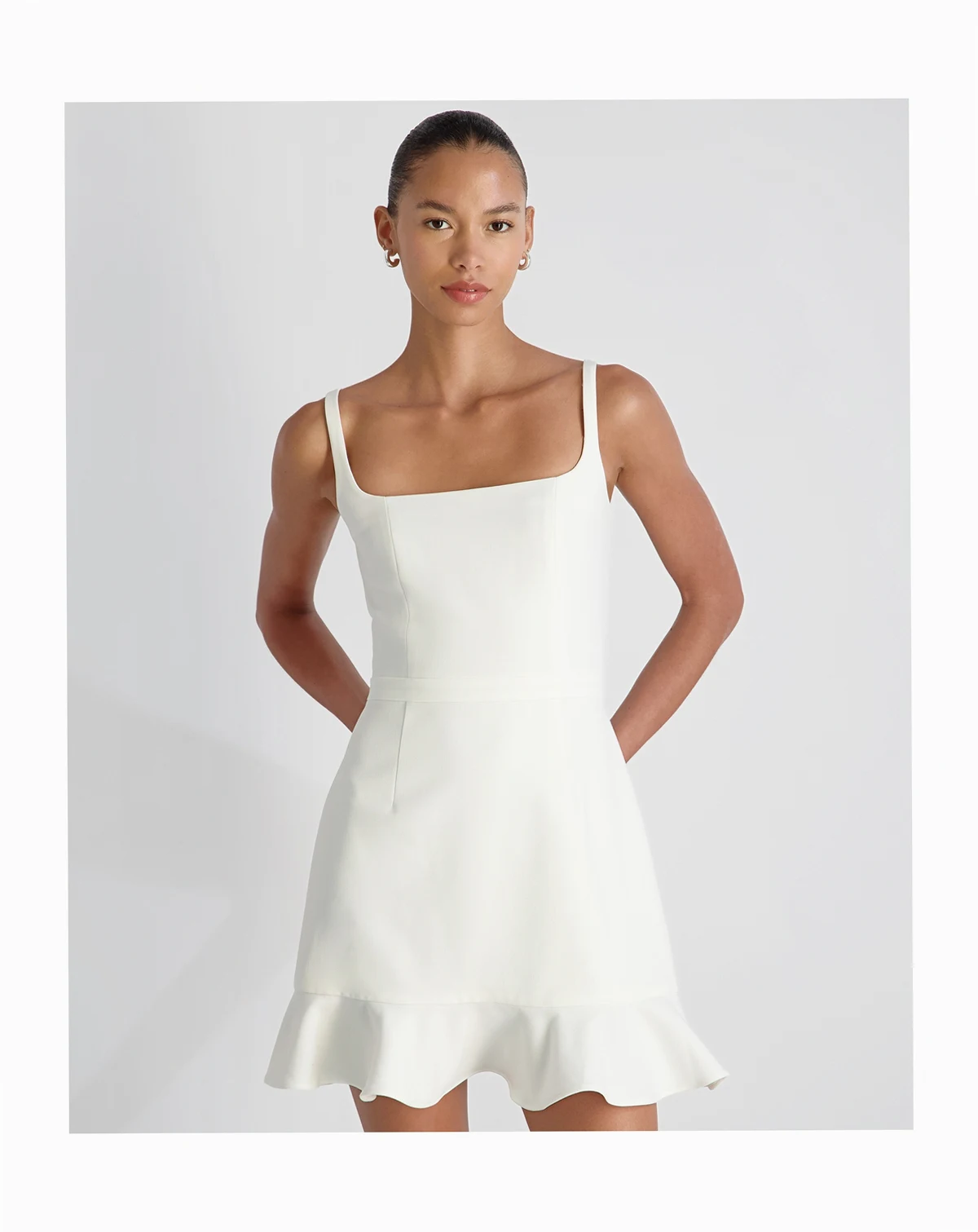 Women's Whisper Square Neck Frill Hem Mini Dress