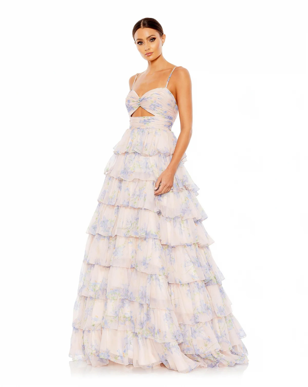 Women's Floral Cut Out Ruffle Tiered Gown