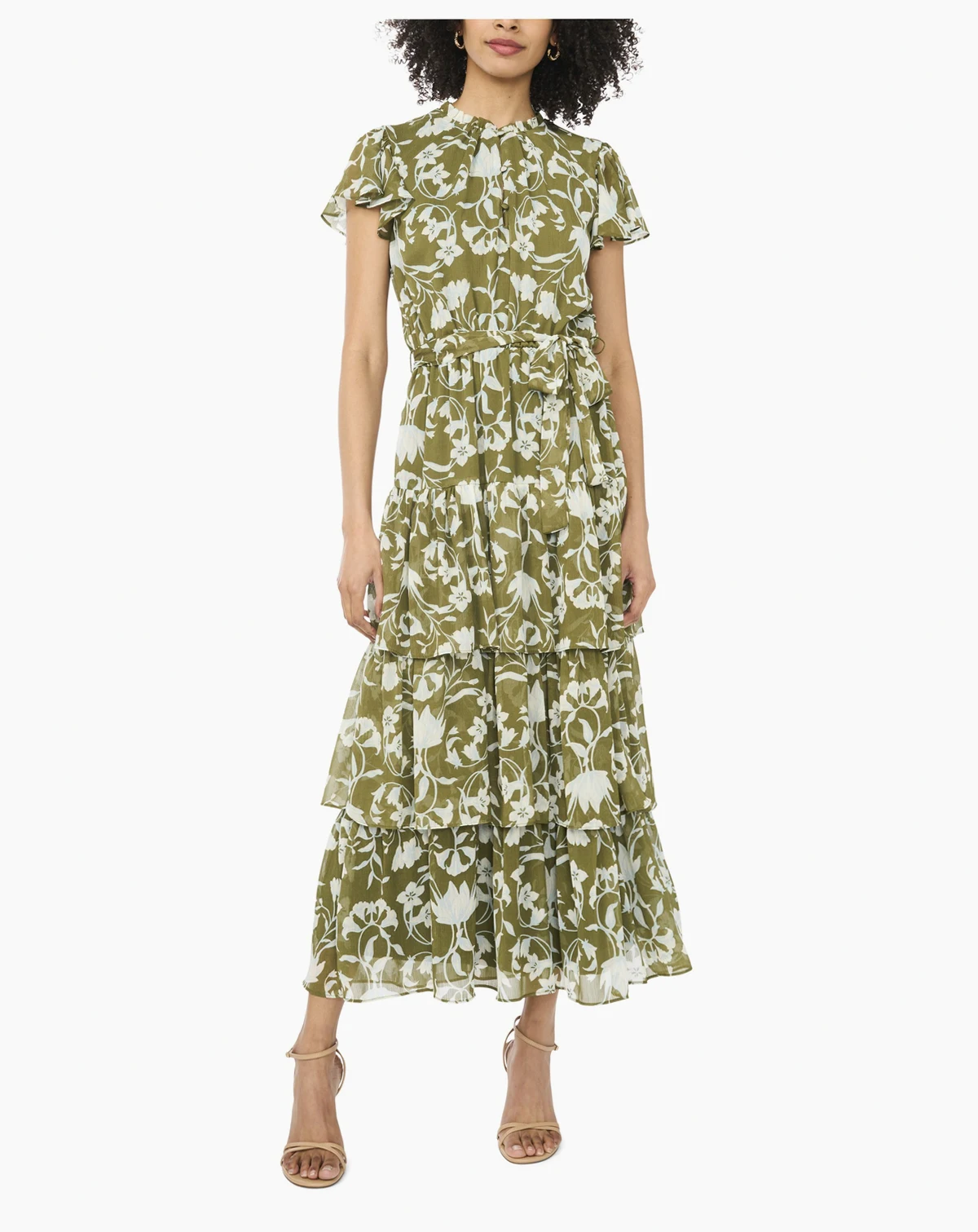 Women's Flutter-Sleeve Tiered Dress
