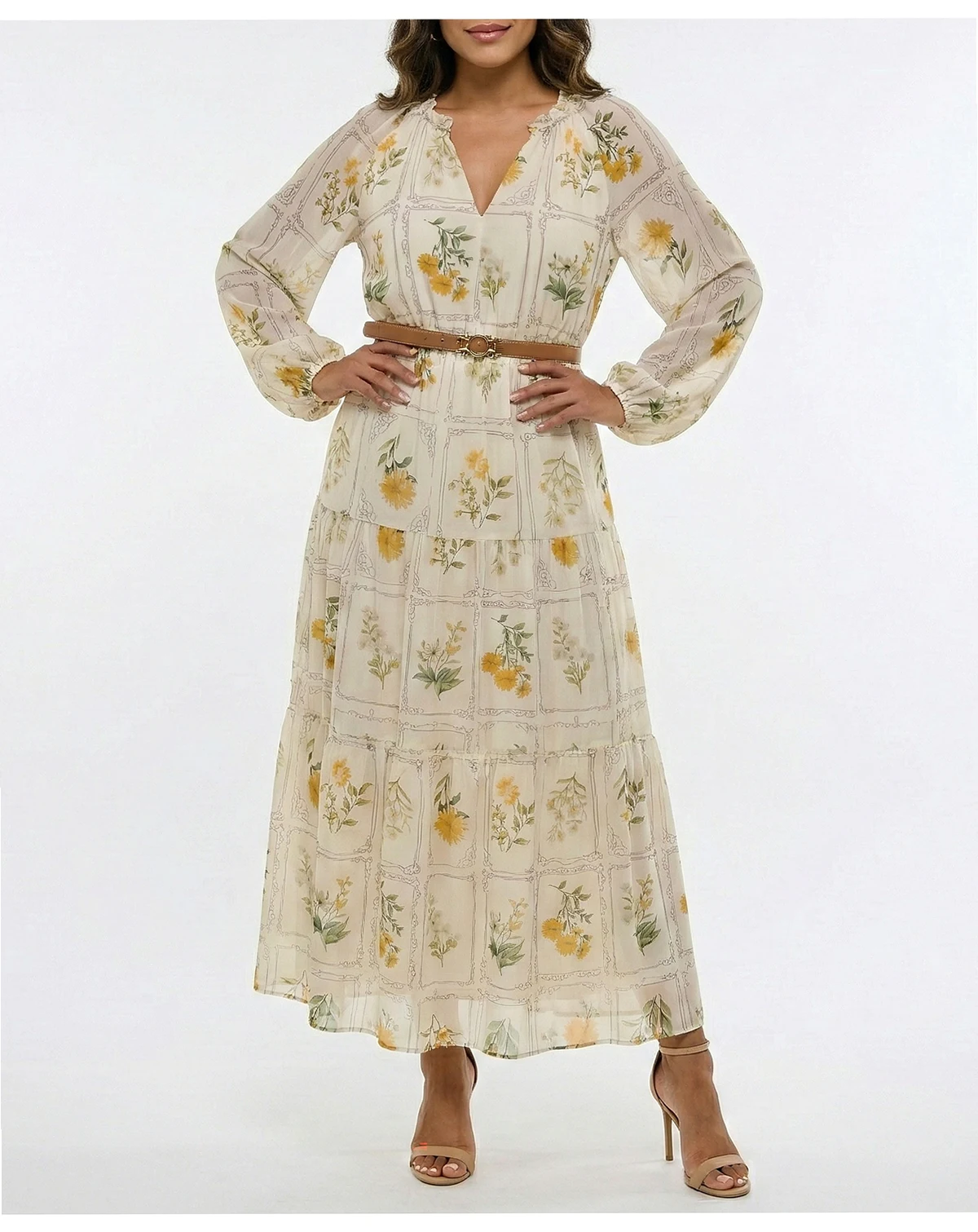 Women's Belted A-Line Floral Printed Dress