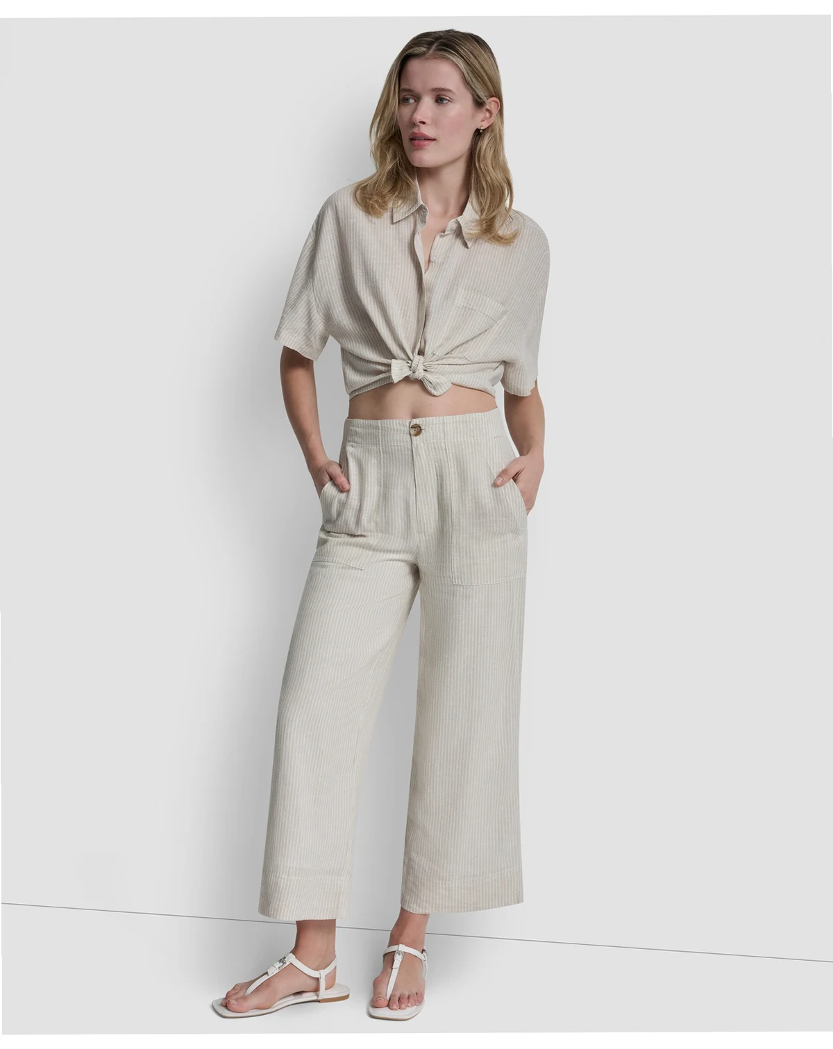 Women's Cropped Wide-Leg Linen-Blend Pants