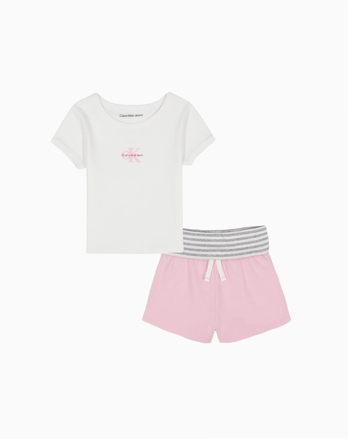 Girls' 2T-6X Ribbed Logo T-Shirt and Fold-Over Waist Shorts, 2-Piece Set