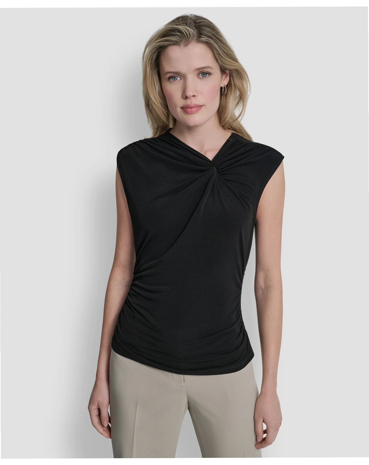 Women's Asymmetric Neck Cap-Sleeve Knit Top