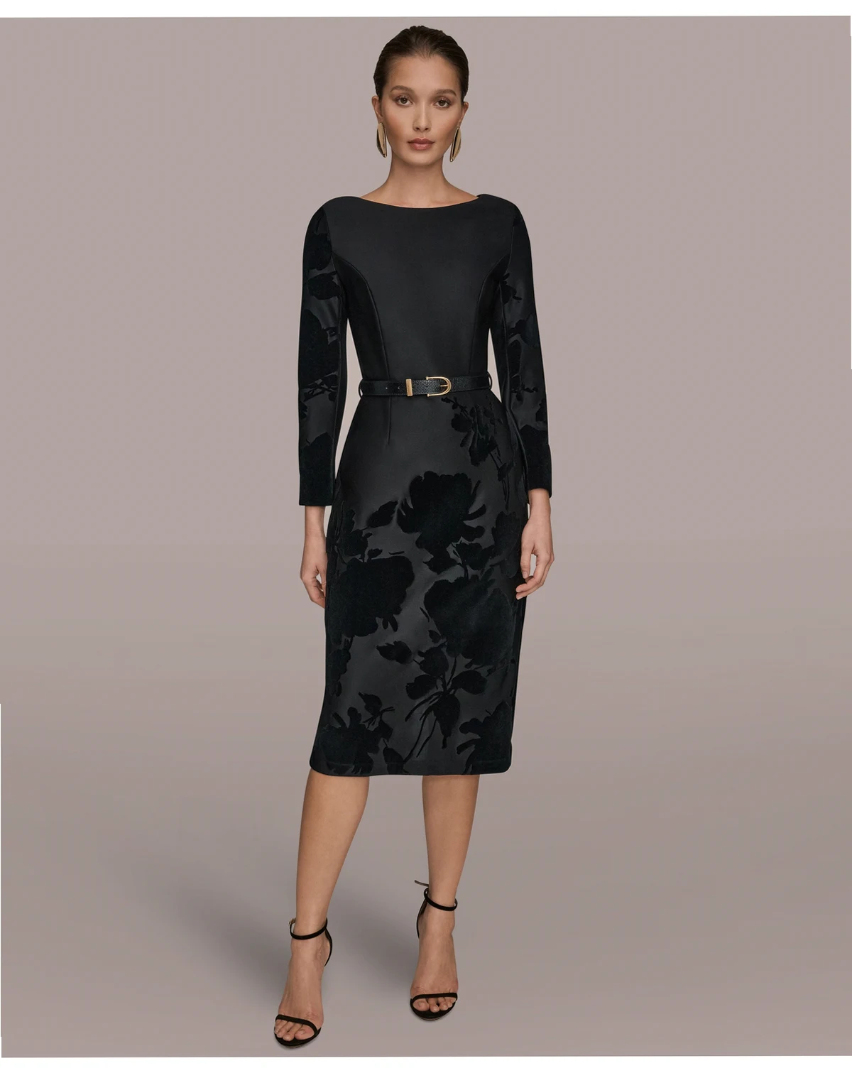 Petite Embossed Boat Neck Velvet Dress
