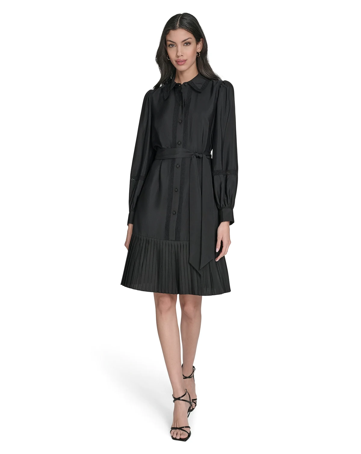 Petite Pleated Long Sleeve Shirt Dress