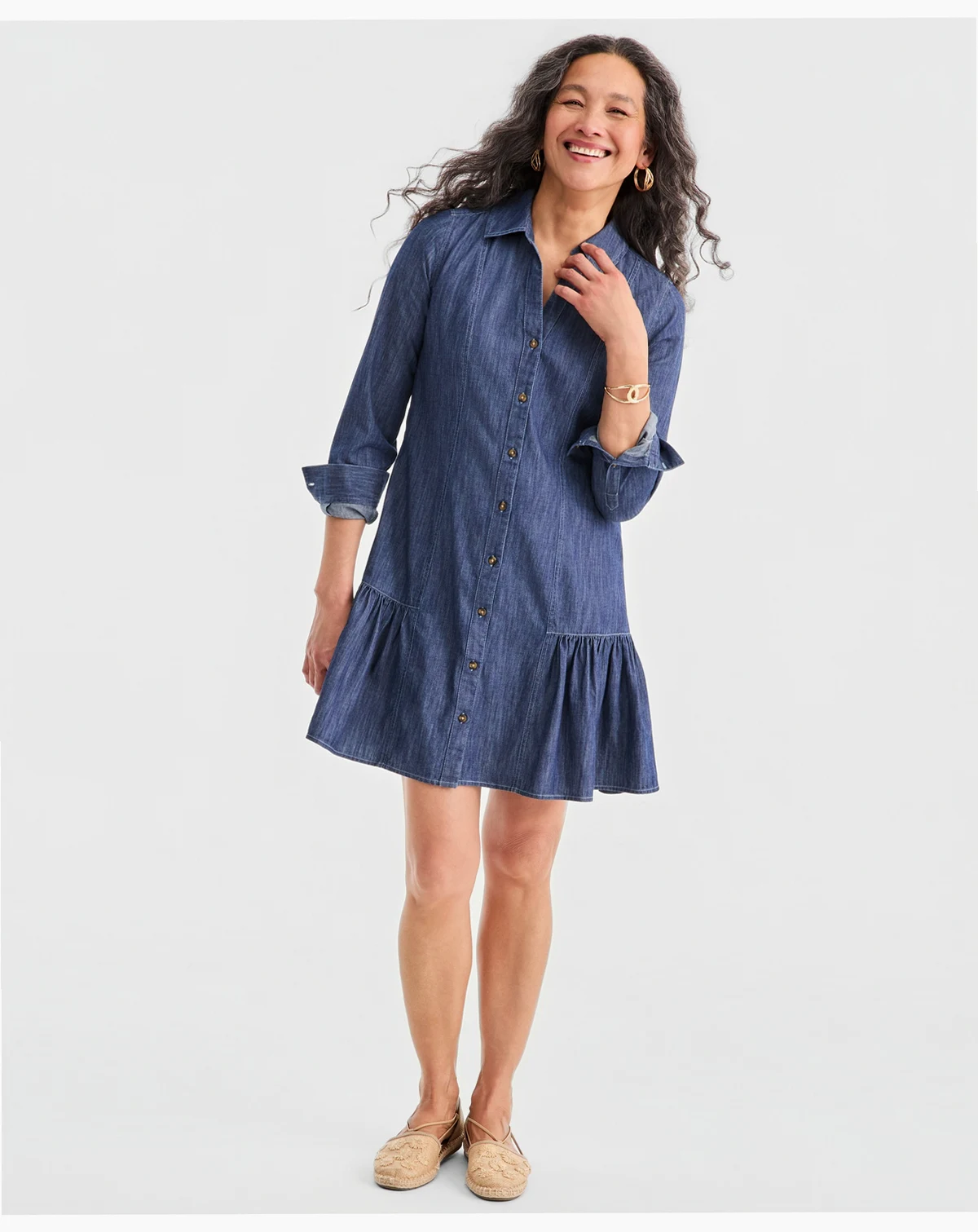 Women's Cotton Chambray Peplum Shirt Dress, Macy's Exclusive