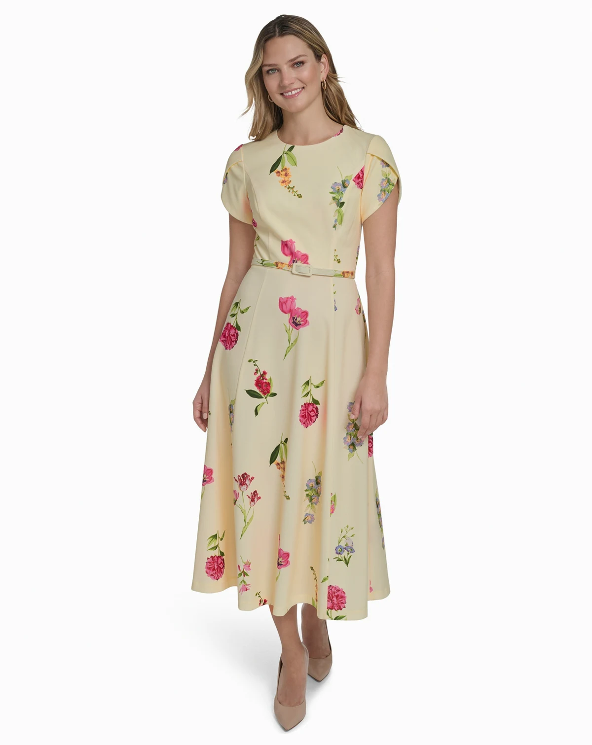 Petite Jewel Neck Novelty Short-Sleeve Dress