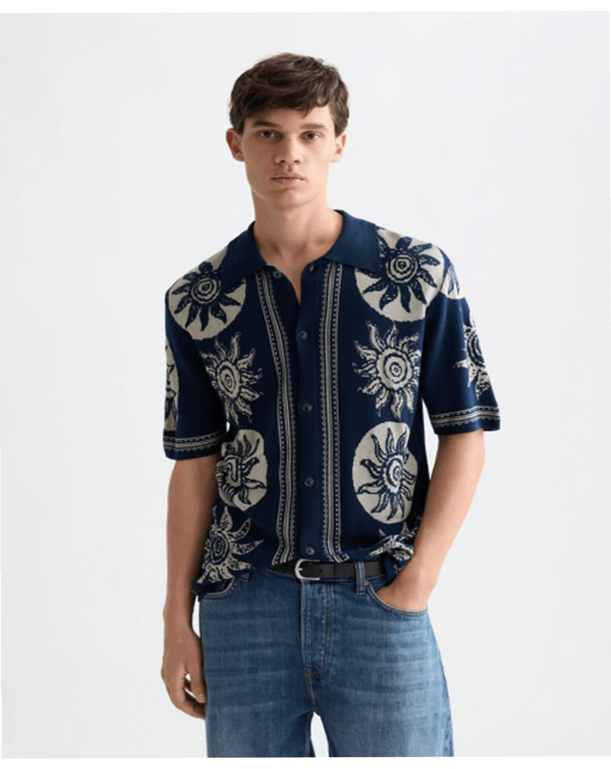 Men's Jacquard Sun Dressed Short-Sleeve Shirt
