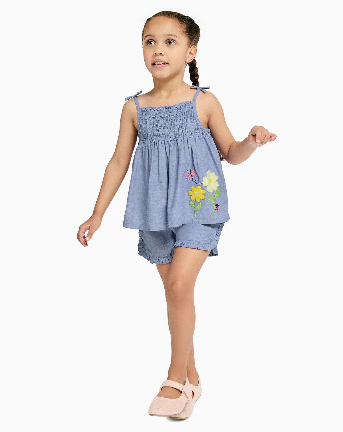 Girls' 2T-6X Woven Oxford Tunic and Ruffle Trim Shorts, 2-Piece Set