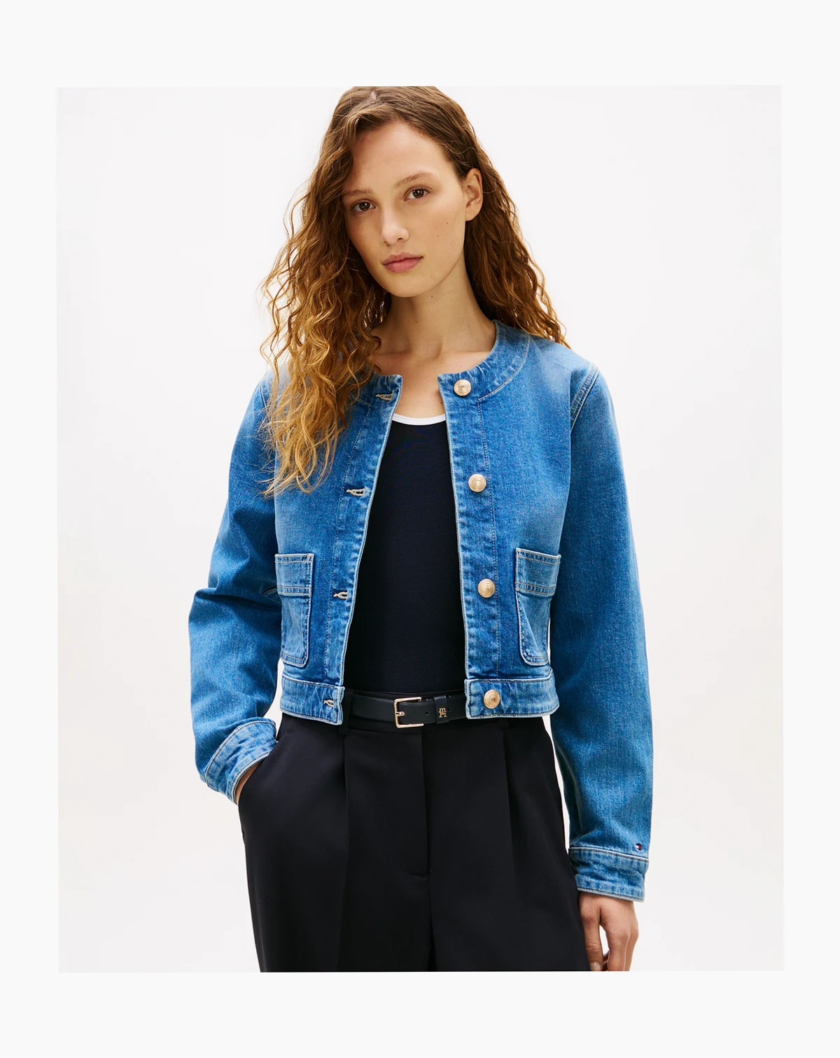 Women's Denim Mid Blue Pocket Lady Jacket