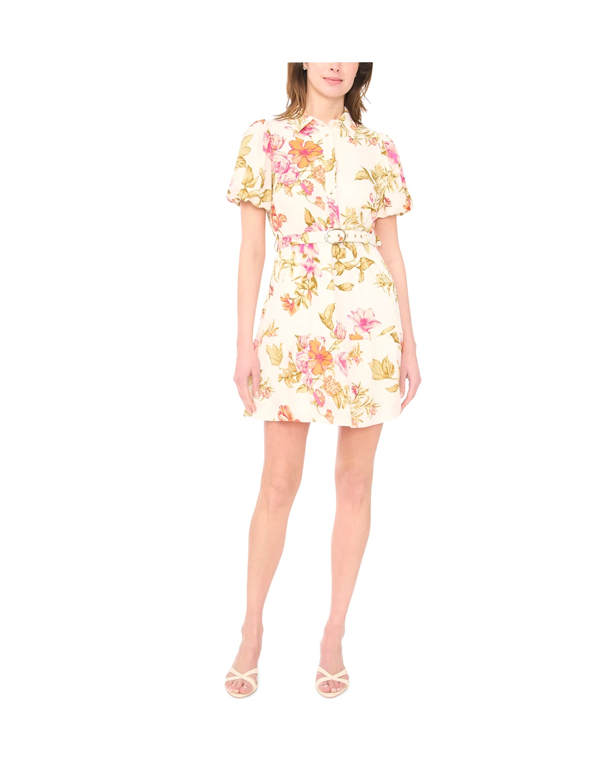 Petite Puff-Sleeve Belted Fit & Flare Dress