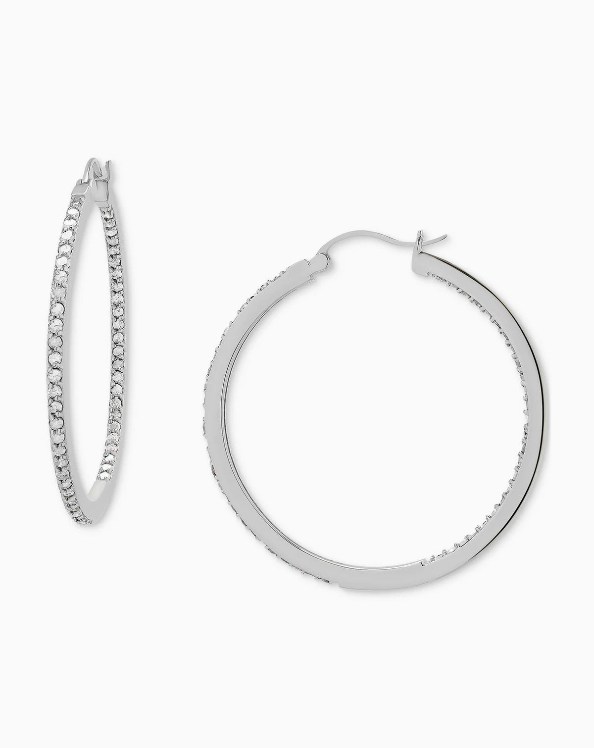 Diamond In & Out Hoop Earrings (1 ct. t.w.) in Sterling Silver or 14k Gold-Plated Sterling Silver