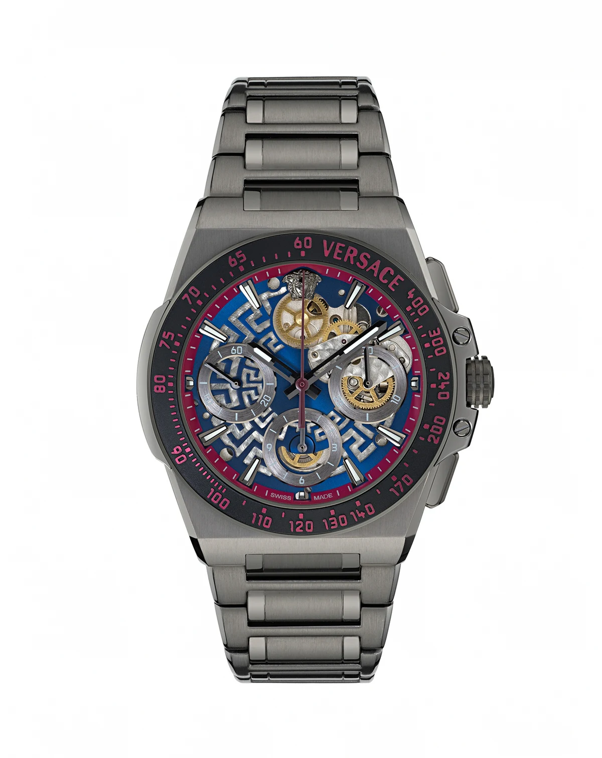 Men's Swiss Automatic Chronograph Greca Extreme Gunmetal Ion Plated Bracelet Watch 43mm