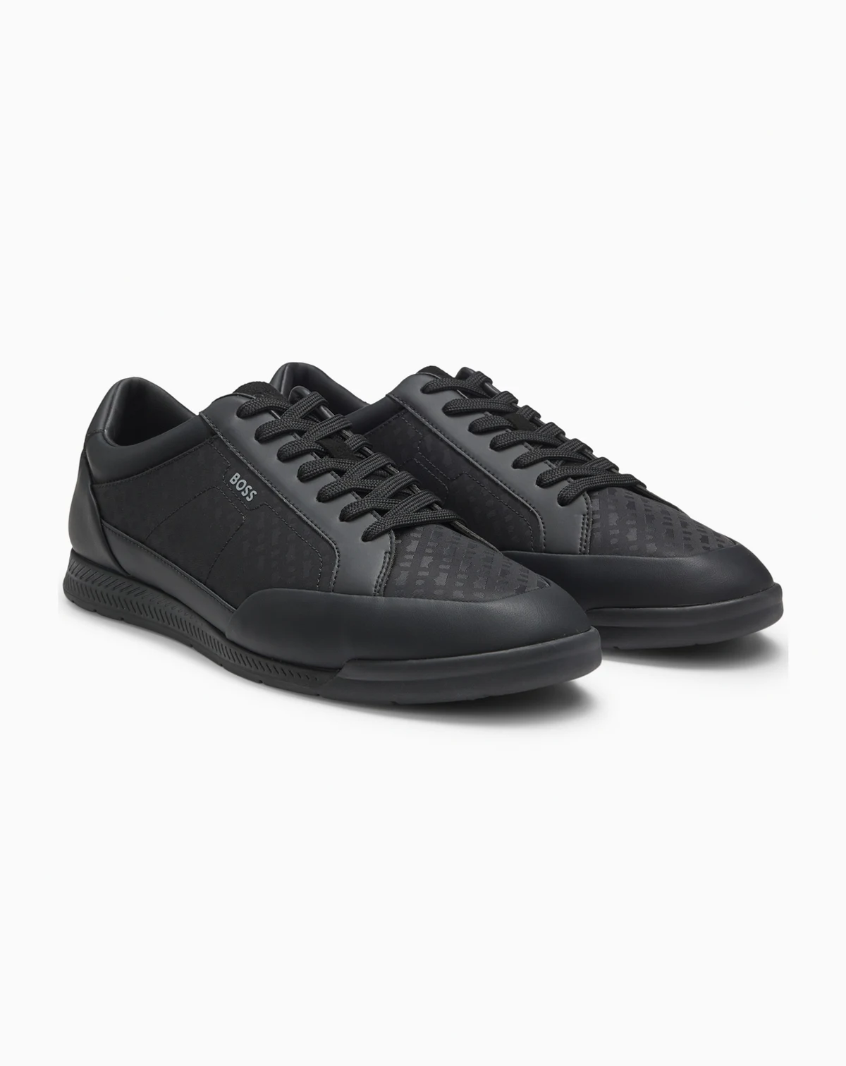 Men's Monogram-Jacquard Leather Trim Trainers Shoe