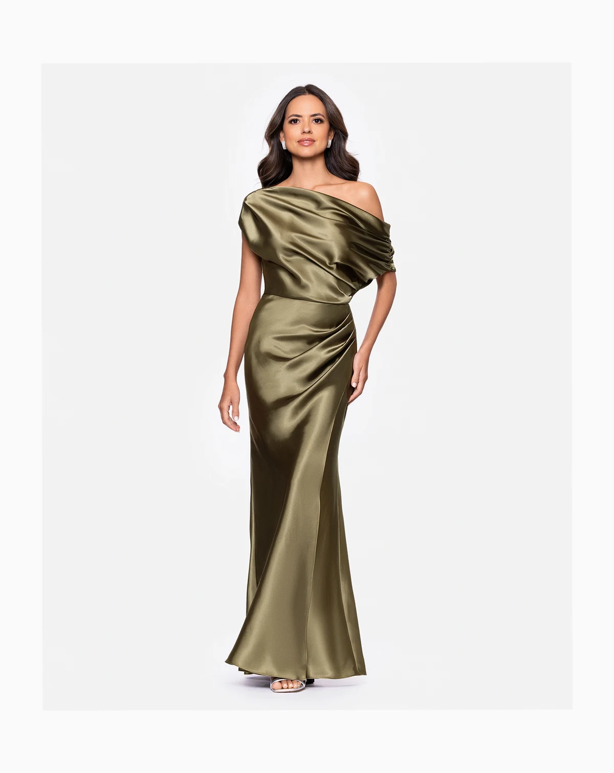 Petite Draped Asymmetrical Neck Ball Gown