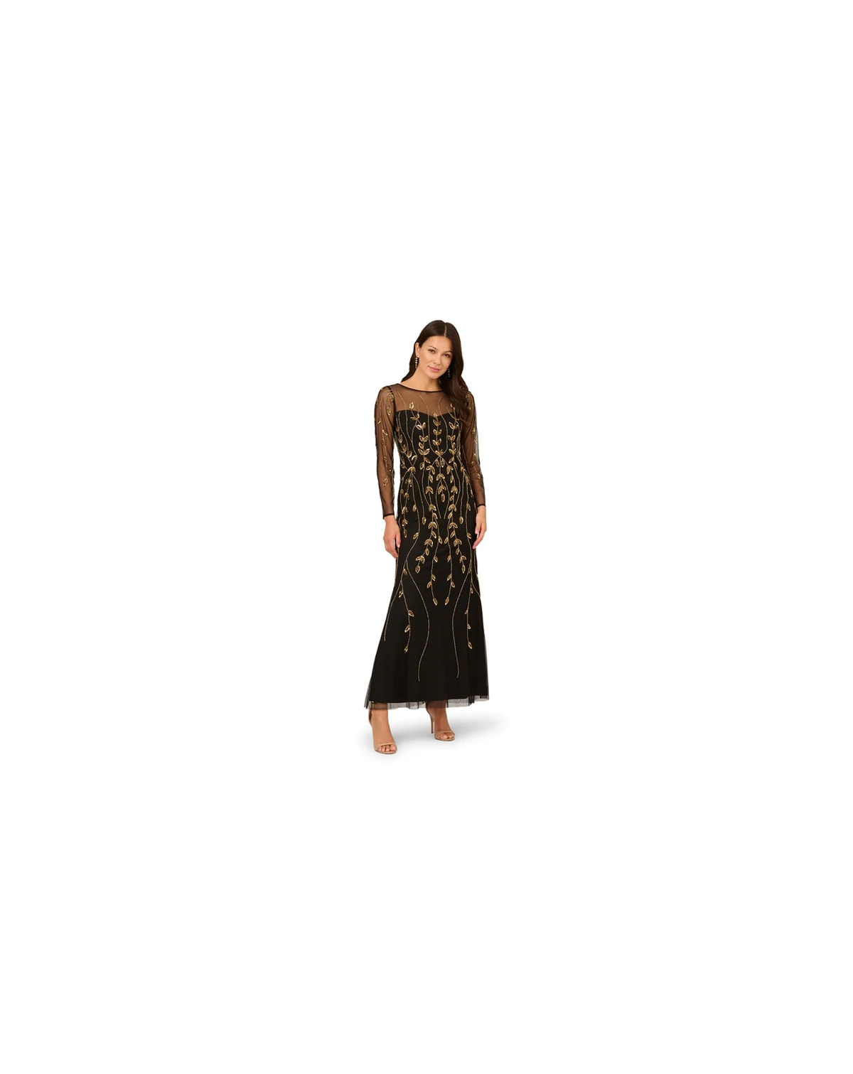 Petite Long-Sleeve Beaded Dress