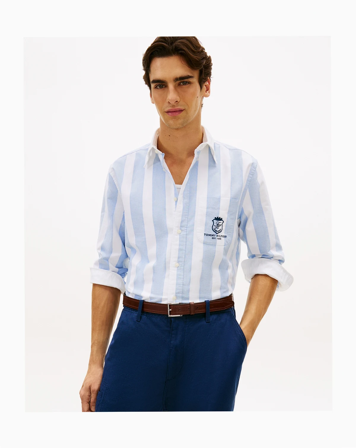 Men's Preppy Striped Long-Sleeve Oxford Shirt