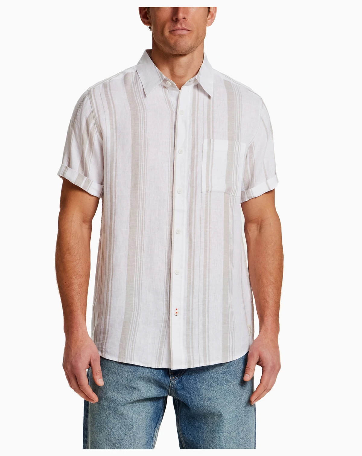 Men's Regular-Fit Button-Down 100% Linen Stripe Shirt