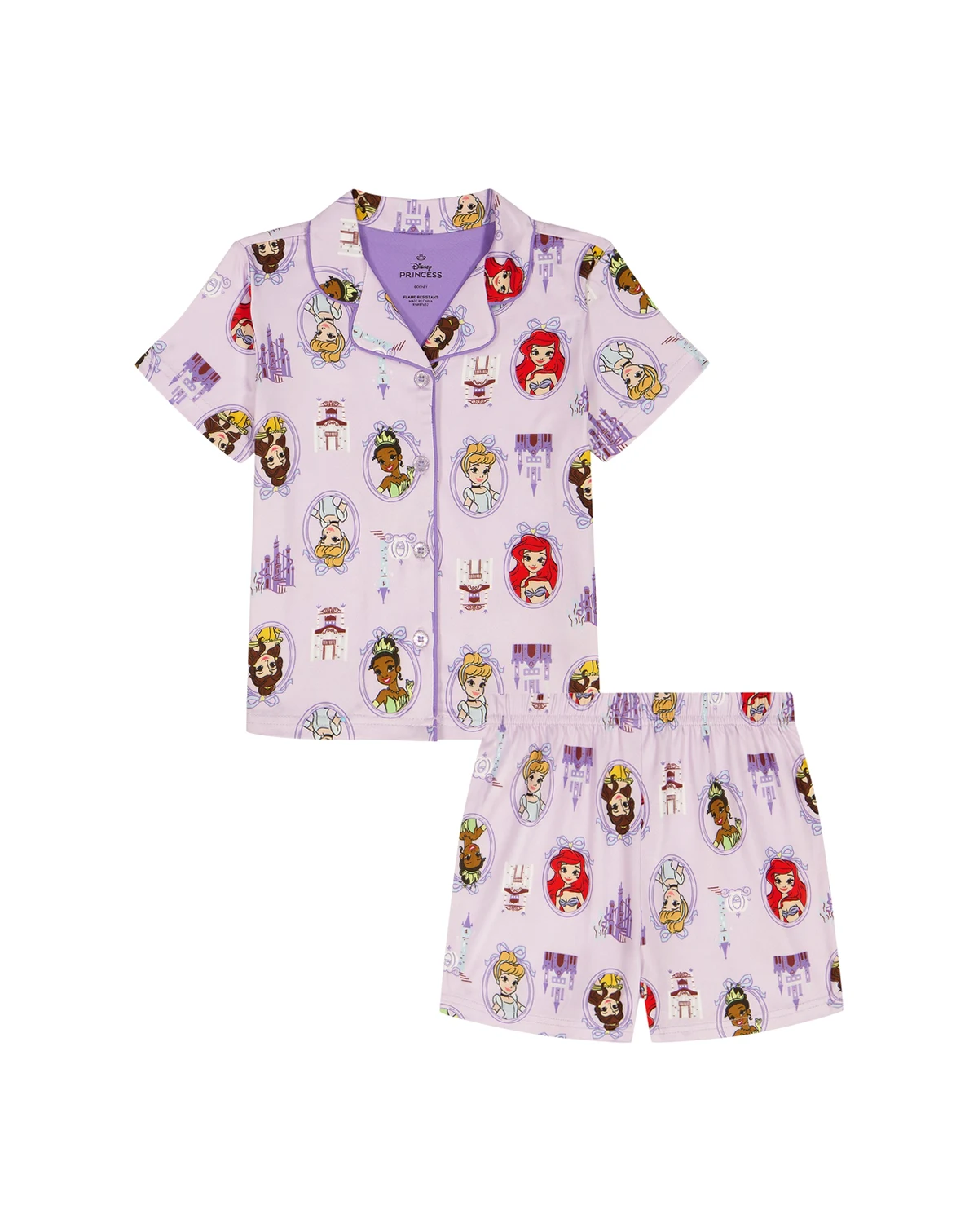 Girls' Toddler 2T-4T Princess Time Printed Top and Shorts, 2-Piece Pajama Set