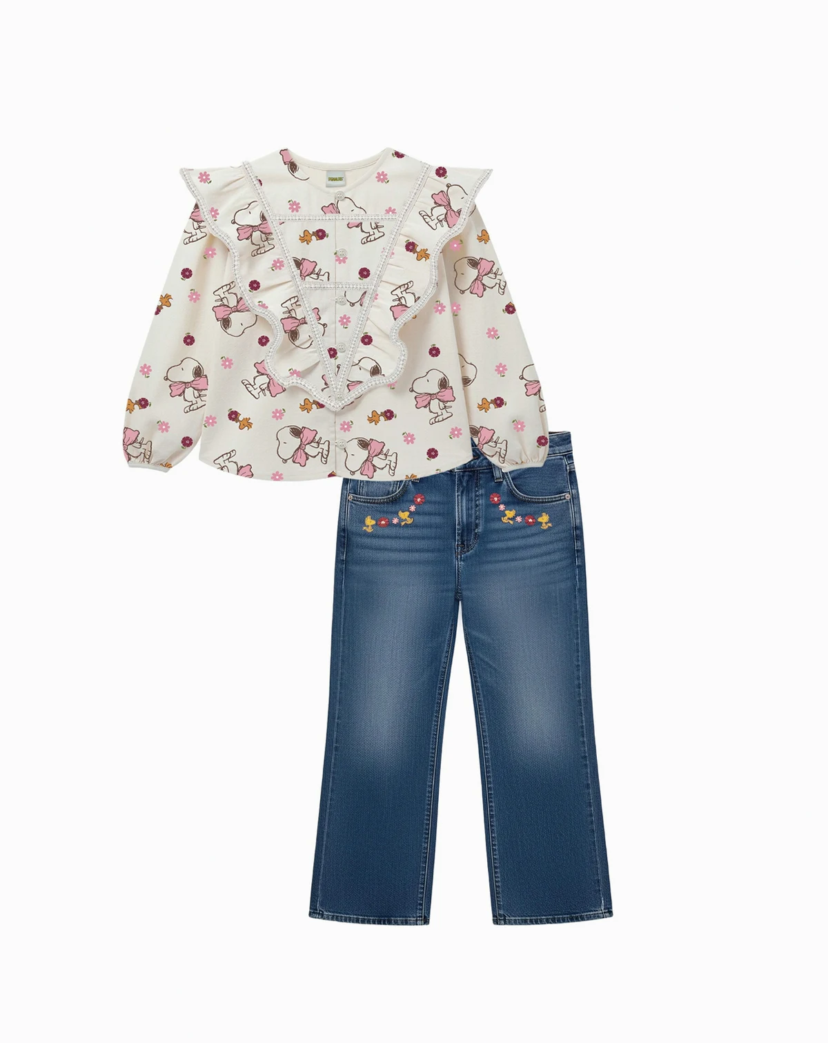 Peanuts 2T-6X Snoopy Print Long-Sleeve Top and Denim Pants, 2-Piece Set