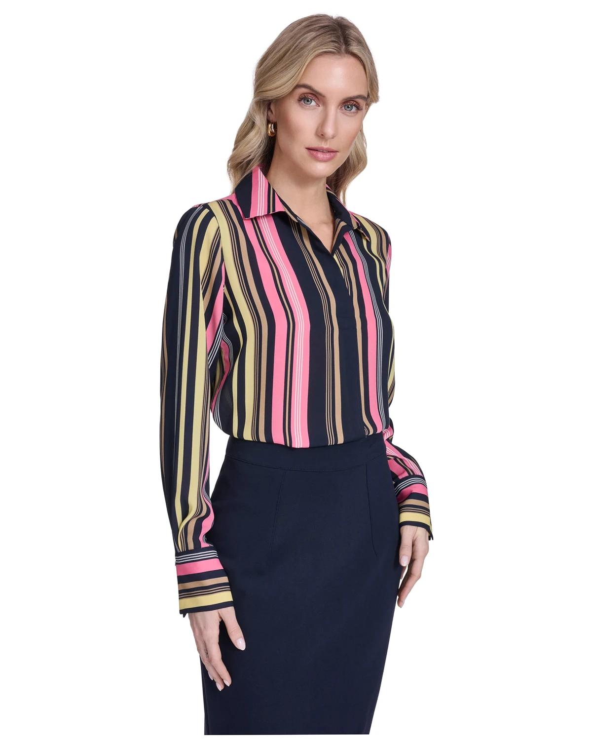 Women's Stripe Long-Sleeve Popover Top