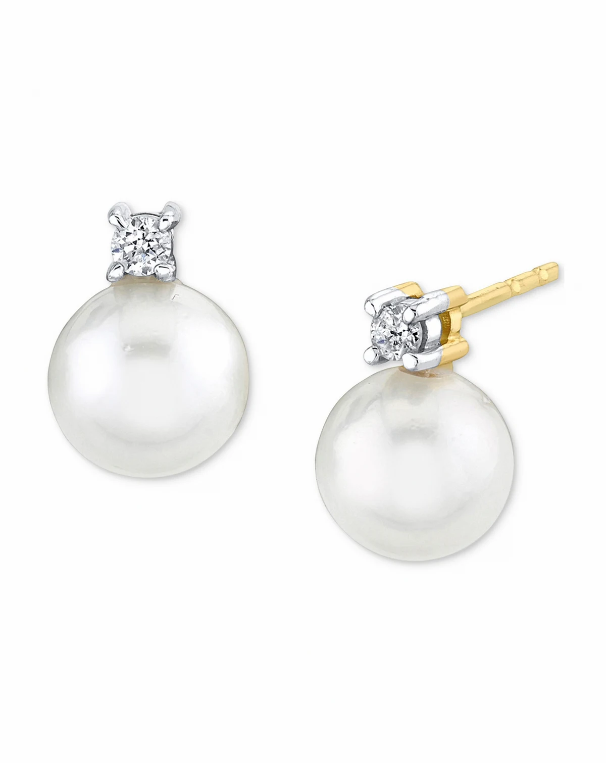 Cultured Freshwater Pearl (6mm) & Diamond Accent Stud Earrings in 14k Gold