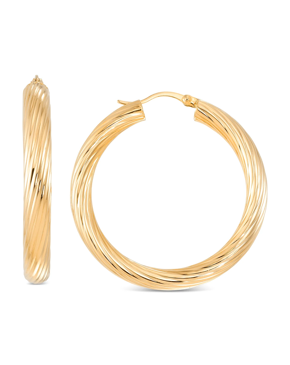Textured Medium Hoop Earrings in 14k Gold-Plated Sterling Silver, 1.57"