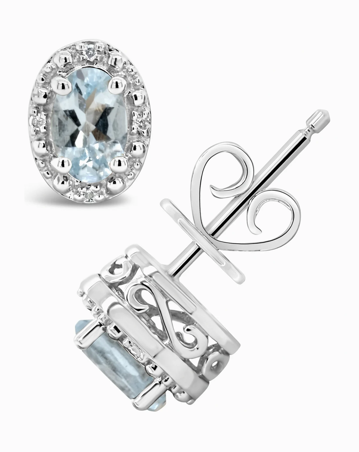 Aquamarine (3/4 ct. t.w.) and Diamond Accent Stud Earrings in Sterling Silver