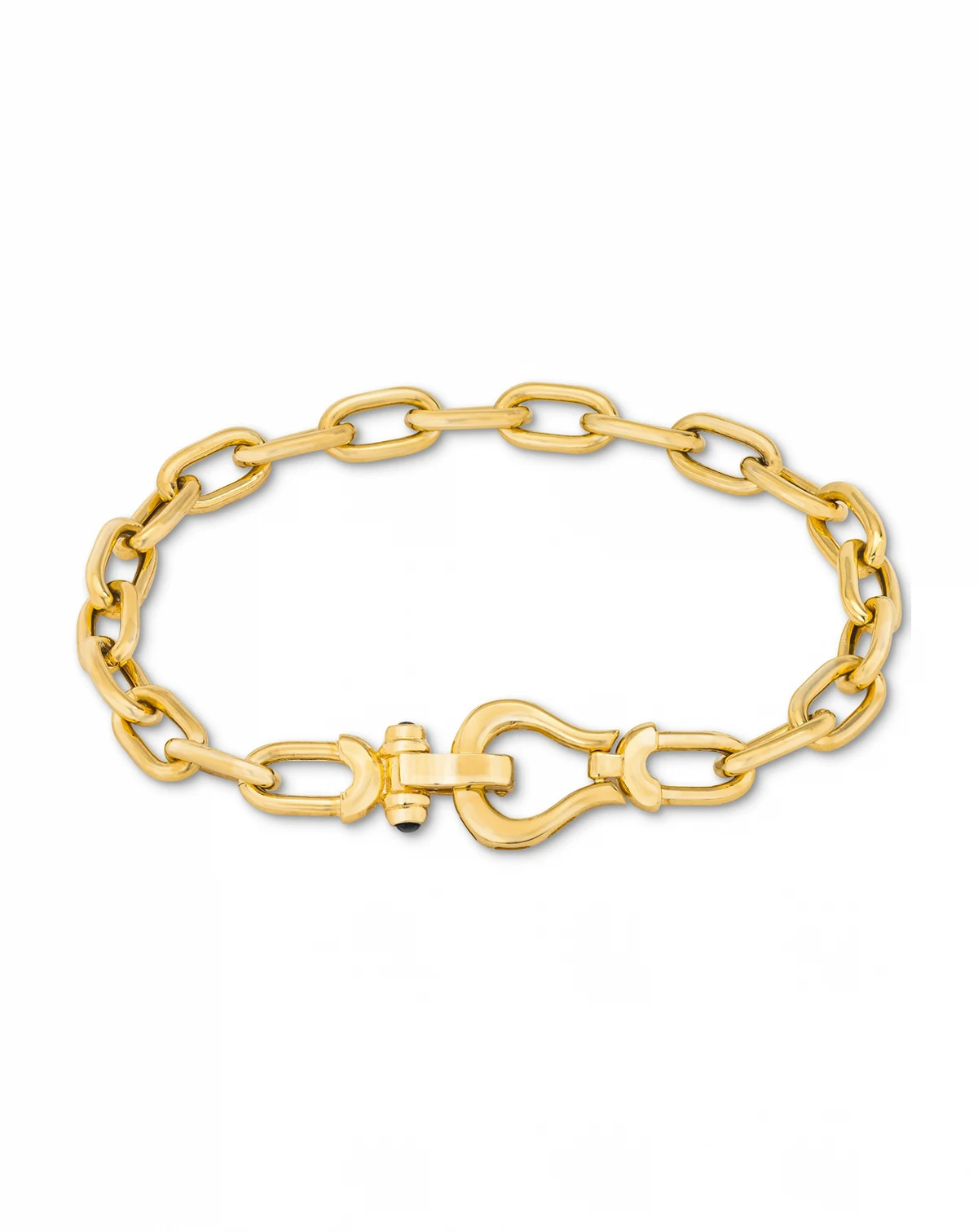 Black Spinel Horseshoe Clasp Paperclip Link Bracelet in 14k Gold-Plated Sterling Silver
