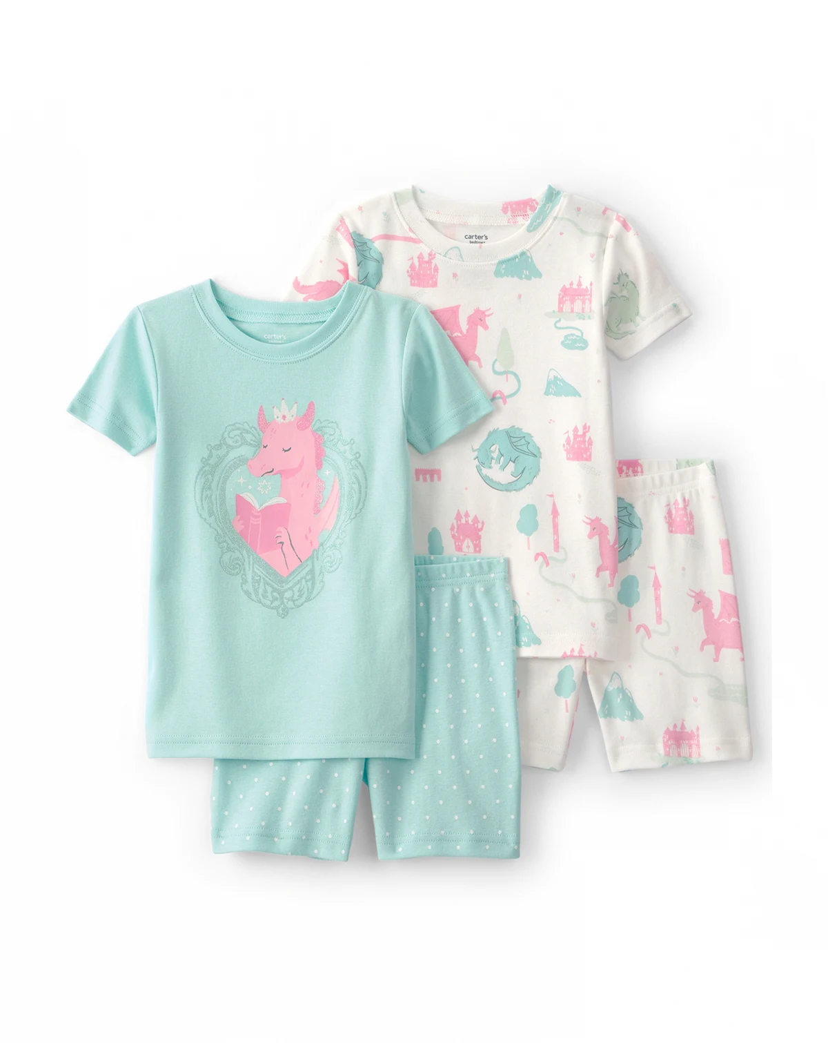 Boys' Toddler 2T-5T Short-Sleeve T-Shirt and Snug-Fit Pants, 4-Piece Pajama Set