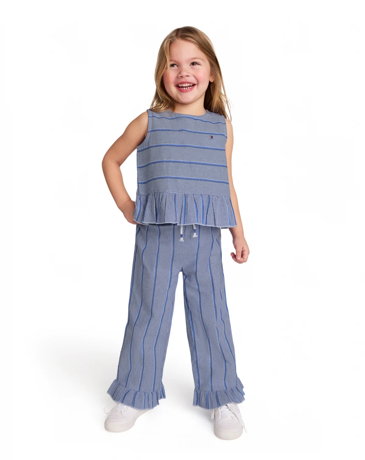 Toddler and Little Girls 2-Piece Yarn-Dyed Woven Ruffled Pants Set