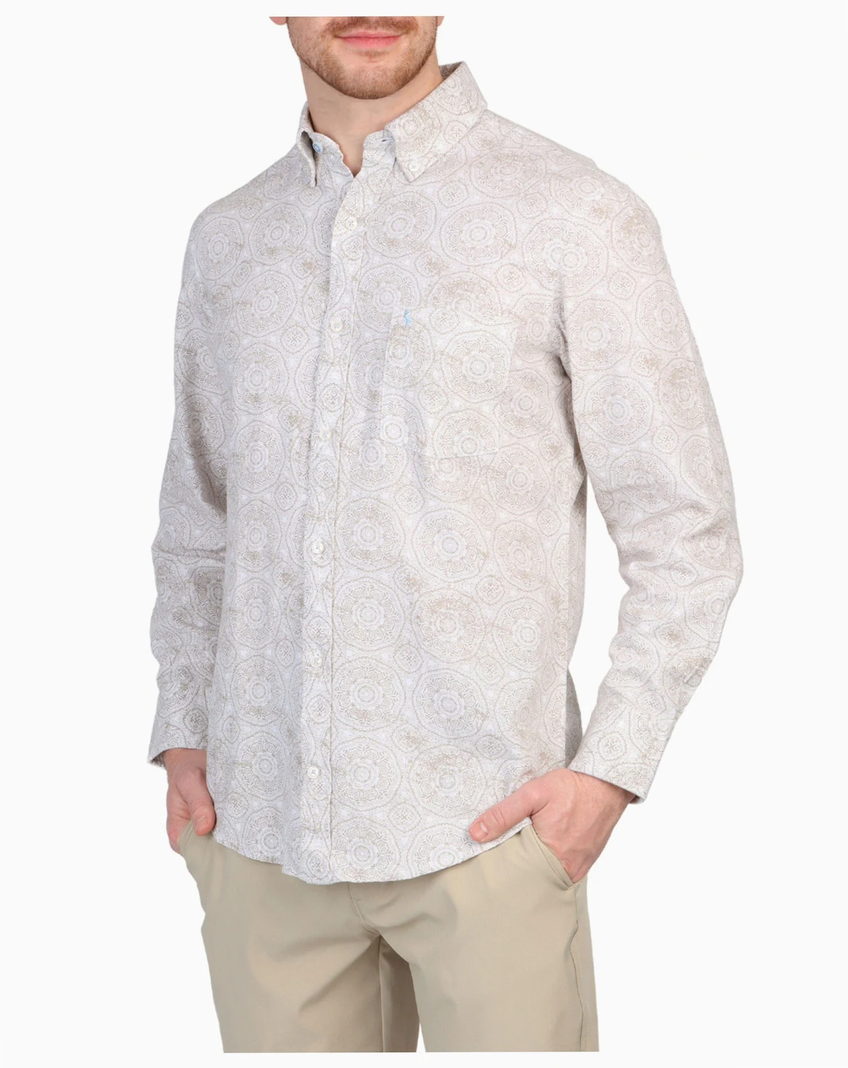 Big & Tall Batik Printed Linen Blend Long Sleeve Shirt